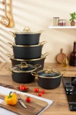 قابلمه تک سایز 18 گرانیتی فورج برند اویز مدل السا دسته طلایی رنگ کرم - Image 4