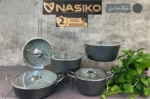 سرویس قابلمه گرانیت برند ناسیکو مدل نقره ای 11پارچه رنگ نوک مدادی