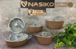 سرویس قابلمه گرانیت برند ناسیکو مدل نقره ای 11پارچه رنگ نسکافه ای