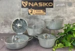 سرویس قابلمه گرانیت برند ناسیکو مدل نقره ای 11پارچه رنگ طوسی