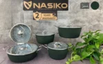 سرویس قابلمه گرانیت برند ناسیکو مدل نقره ای 11پارچه رنگ سبز