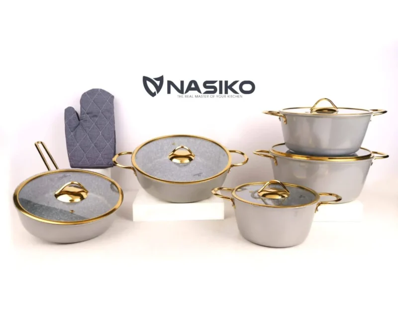 سرویس قابلمه گرانیت برند ناسیکو مدل طلایی 11پارچه رنگ نقره ای - Image 1
