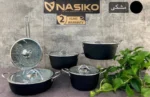 سرویس قابلمه گرانیت برند ناسیکو مدل نقره ای 11پارچه رنگ مشکی