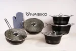 سرویس قابلمه گرانیت برند ناسیکو مدل سه خط 11پارچه رنگ مشکی