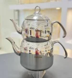 کتری قوری استیل کف چدن دسیلوکس لوله مرغابی کد ۸۰۲ سیلور