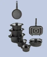سرویس قابلمه 15 پارچه یونیک مشکی درب سیلیکونی مدل دیاموند کد un-8520