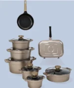 سرویس قابلمه 15 پارچه یونیک بژ درب سیلیکونی مدل دیاموند کد un-8524