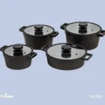 سرویس قابلمه 8 پارچه یونیک مشکی درب سیلیکونی مدل دیاموند کد un-8502