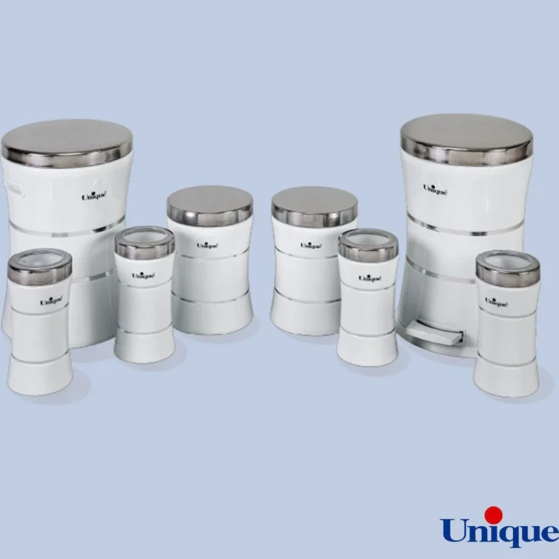 سرویس آشپرخانه 8 پارچه یونیک کمر باریک خطی سفید استیل کد un-4592 - Image 1